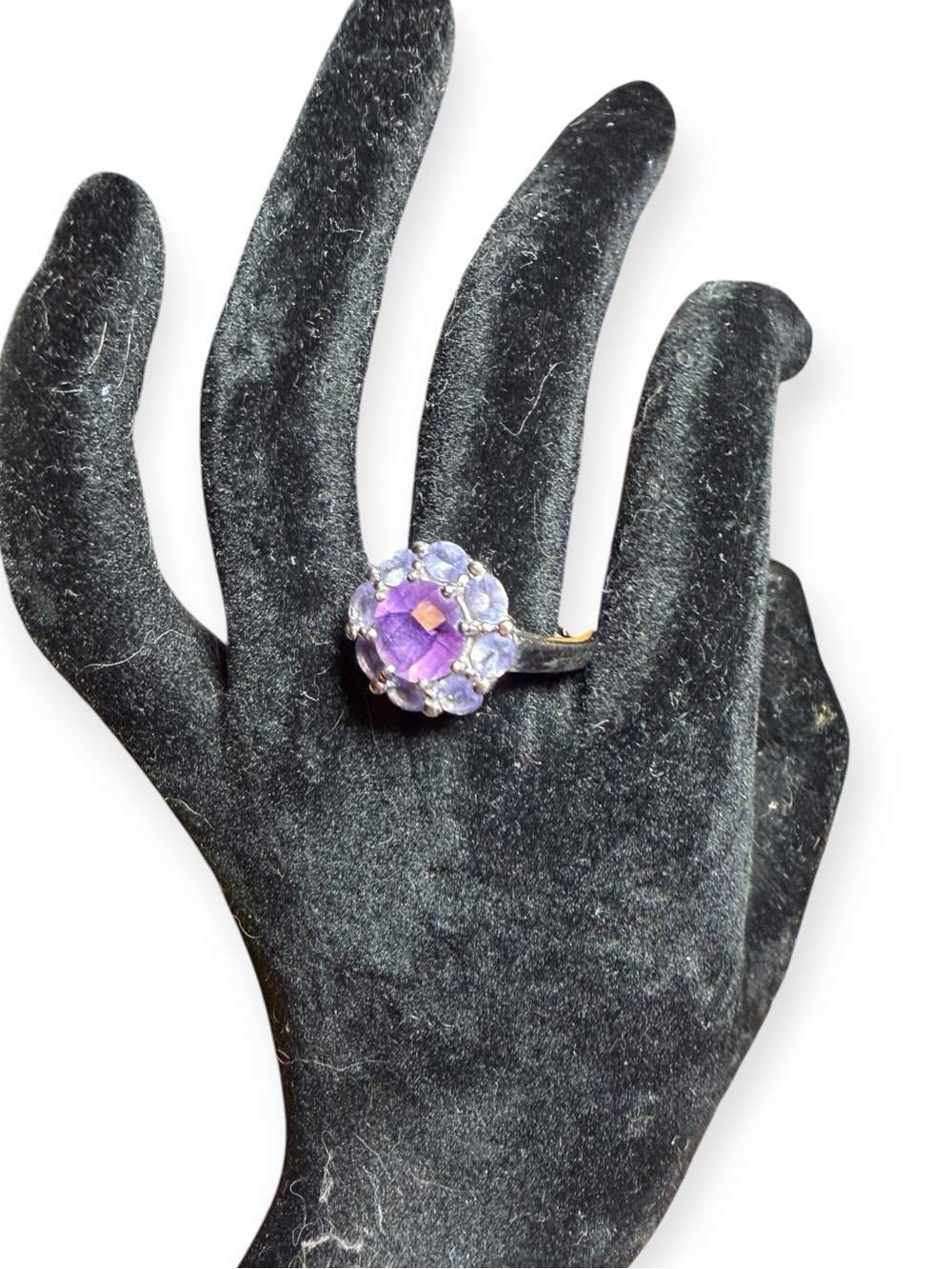 Vintage Sterling Silver Amethyst Tanzanite Cluster Ring Sz 8